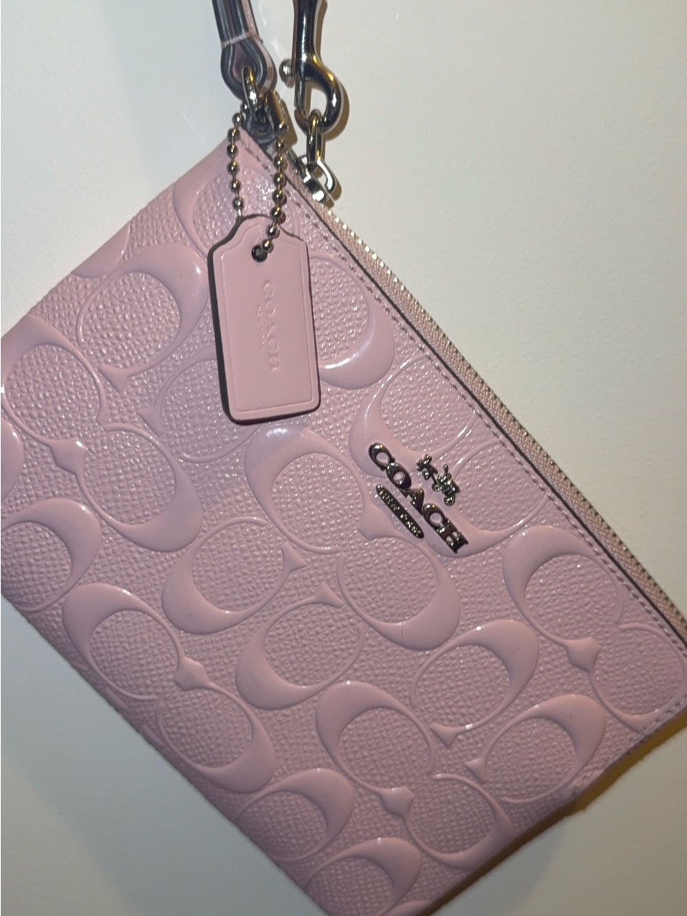 COACH Pink Signature Embossed Leather Wristlet - Picture 2 of 6